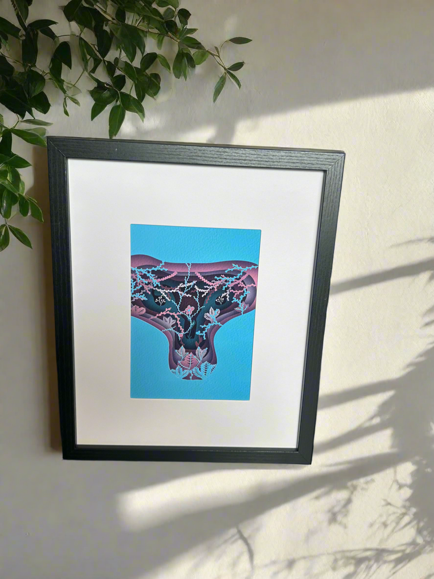 Arteries Feed the Bloom; Surreal Papercut Effect Digital Art Print