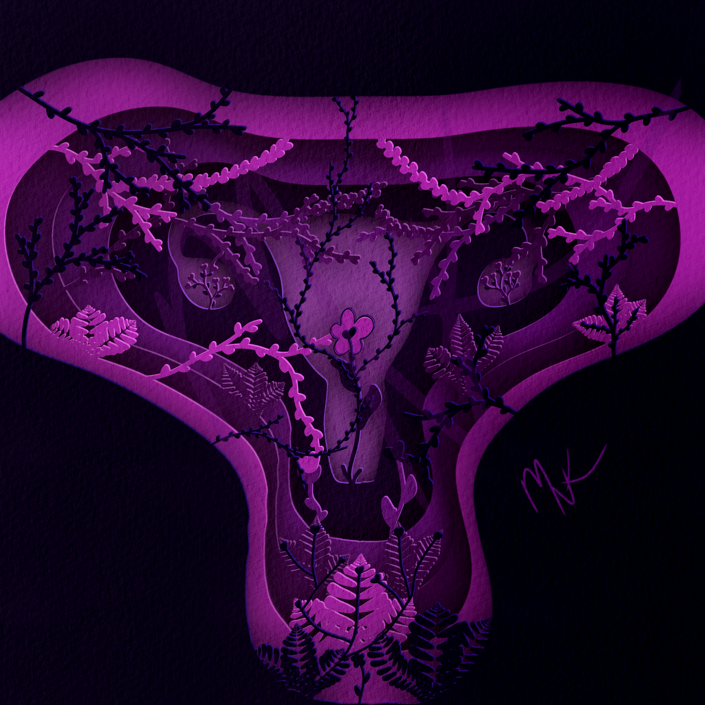 Arteries Feed the Bloom; Surreal Papercut Effect Digital Art Print